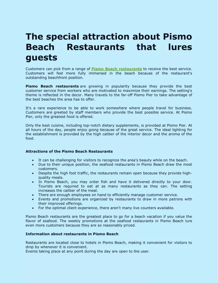 the special attraction about pismo beach
