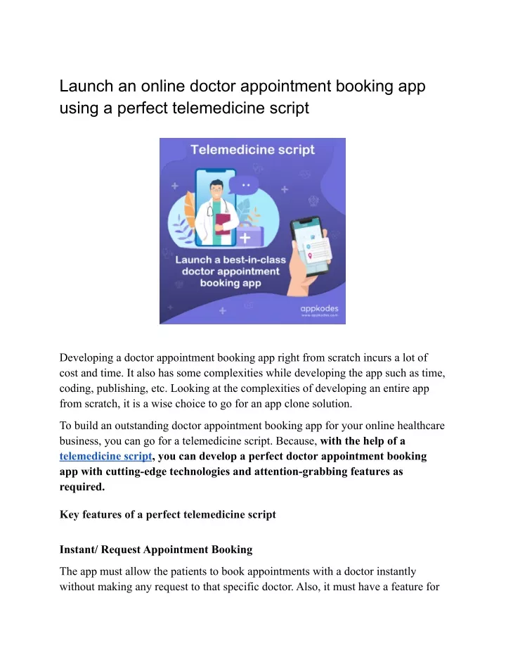 launch an online doctor appointment booking
