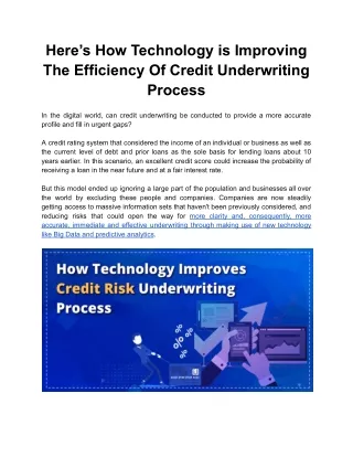 Here’s How Technology is Improving The Efficiency Of Credit Underwriting Process