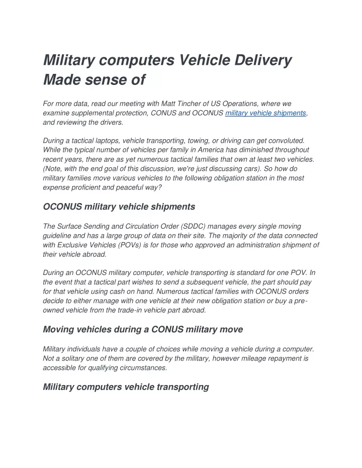 military computers vehicle delivery made sense of