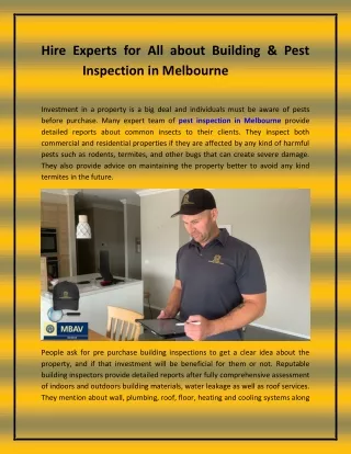 Hire Experts for All about Building & Pest Inspection in Melbourne