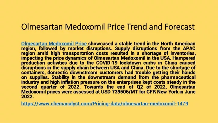 olmesartan medoxomil price trend and forecast