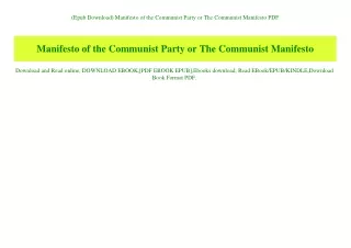 (Epub Download) Manifesto of the Communist Party or The Communist Manifesto PDF