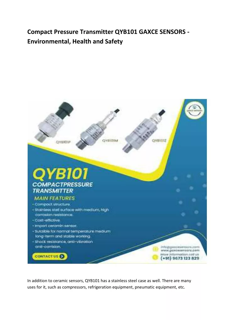 compact pressure transmitter qyb101 gaxce sensors