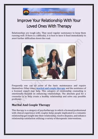 Improve Your Relationship With Your Loved Ones With Therapy