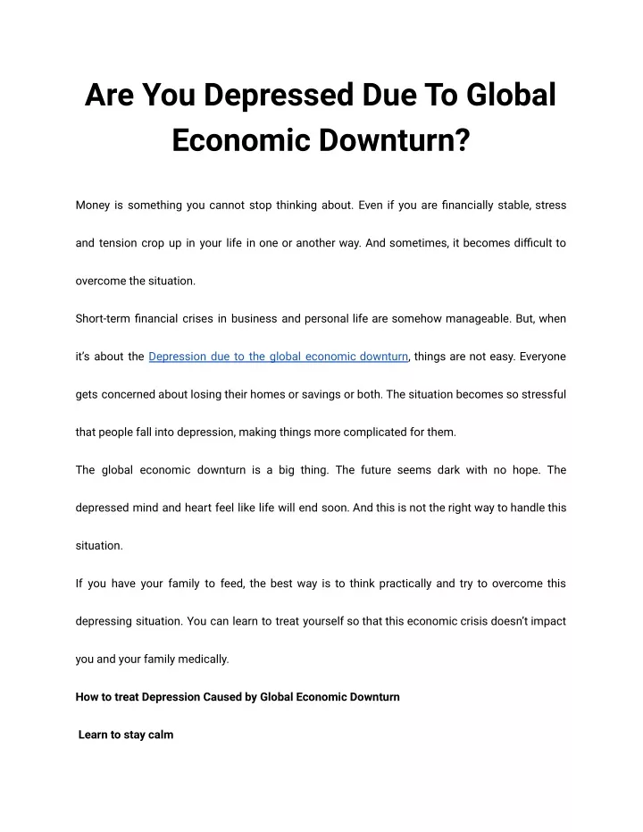 are you depressed due to global economic downturn