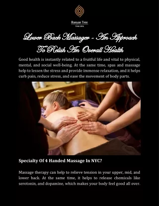 Rejuvenate Yourself With Four Hands Massage In Manhattan