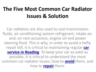 the five most common car radiator issues solution