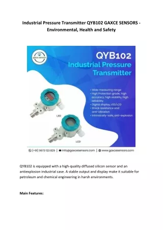 industrial pressure transmitter qyb102 gaxce