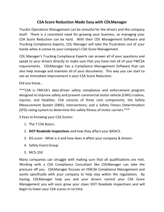 CSA Score Reduction Made Easy with CDLManager