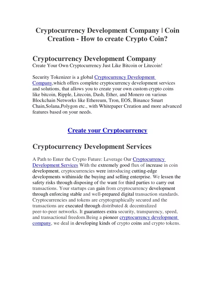 cryptocurrency development company coin creation