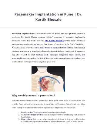 pacemaker implantation in pune dr kartik bhosale