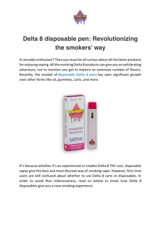 Delta 8 disposable pen Revolutionizing the smokers way