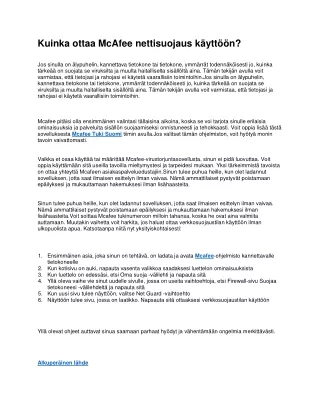Kuinka ottaa McAfee nettisuojaus käyttöön