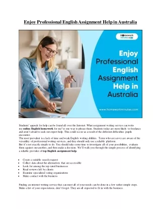 Enjoy Professional English Assignment Help in Australia