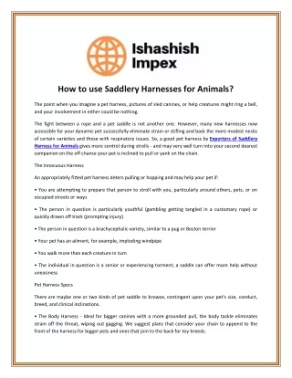 How to use Saddlery Harnesses for Animals