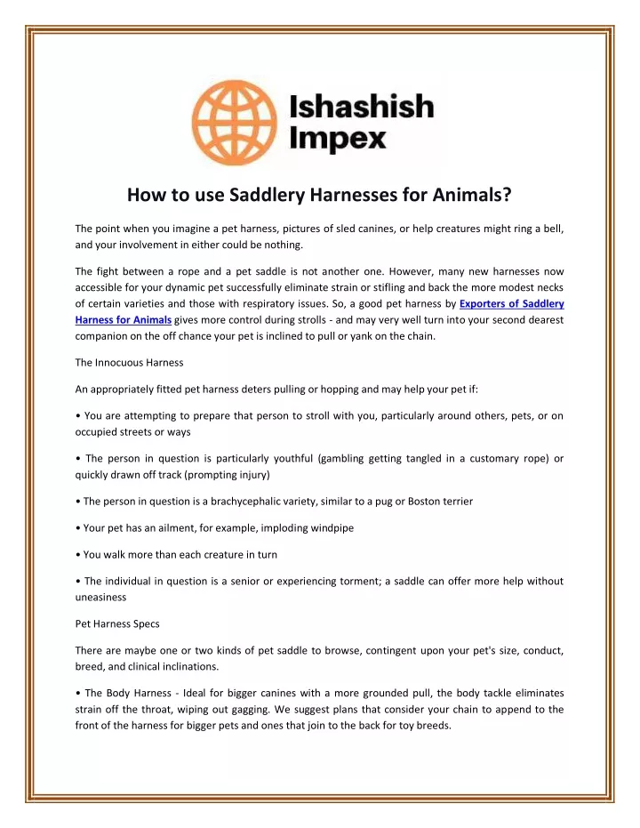 how to use saddlery harnesses for animals