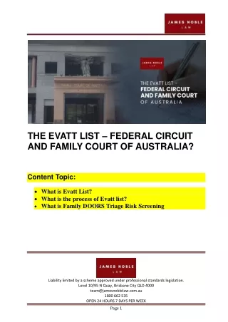 THE EVATT LIST – FEDERAL CIRCUIT AND FAMILY COURT OF AUSTRALIA
