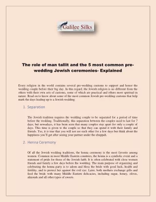 The role of man tallit and the 5 most common pre-wedding Jewish ceremonies