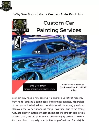 Why You Should Get a Custom Auto Paint Job