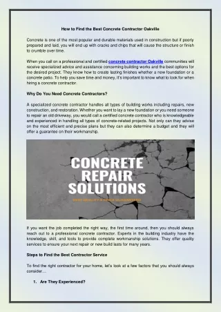 How to Find the Best Concrete Contractor Oakville