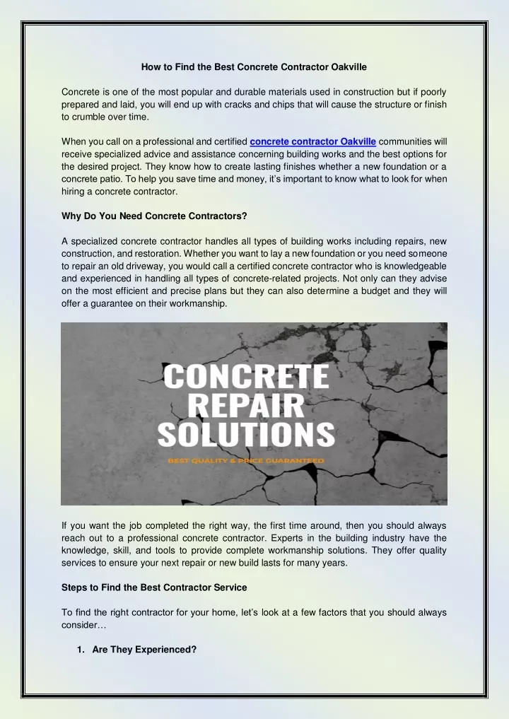 how to find the best concrete contractor oakville