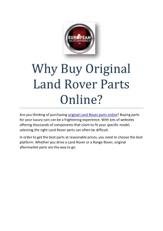 Why Buy Original Land Rover Parts Online