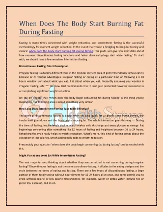 When Does The Body Start Burning Fat During Fasting