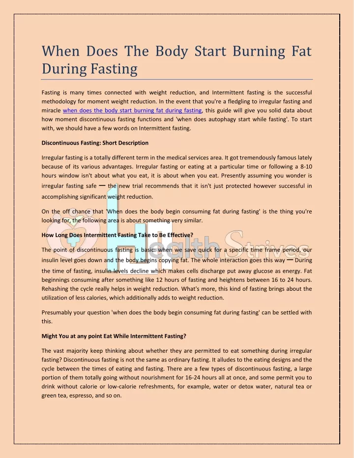 when does the body start burning fat during