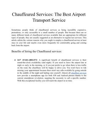 Chauffeured Services: The Best Airport Transport Service
