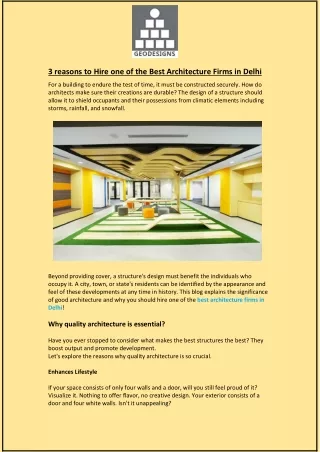 3 reasons to Hire one of the Best Architecture Firms in Delhi