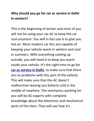 Why should you go for car ac service in Delhi in winters