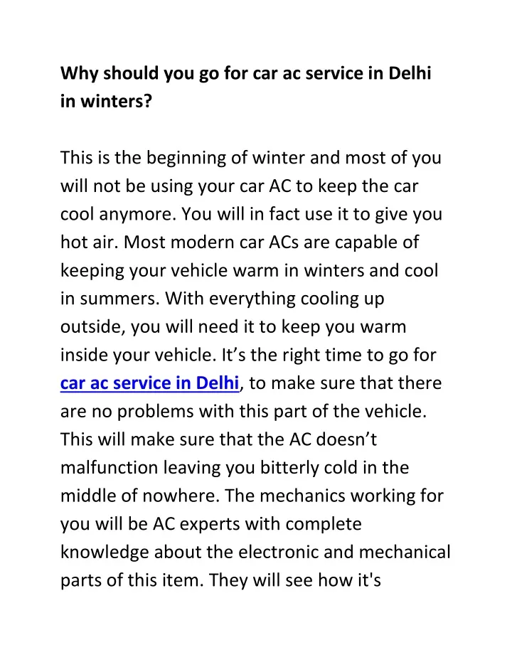why should you go for car ac service in delhi