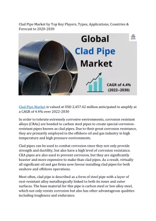 clad pipe market by top key players types
