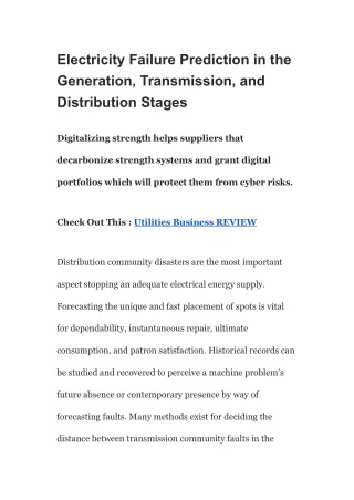 electricity failure prediction in the generation