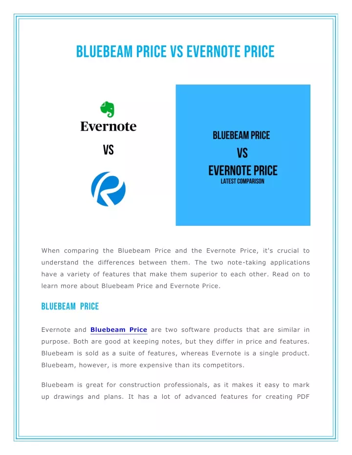 bluebeam price vs evernote price