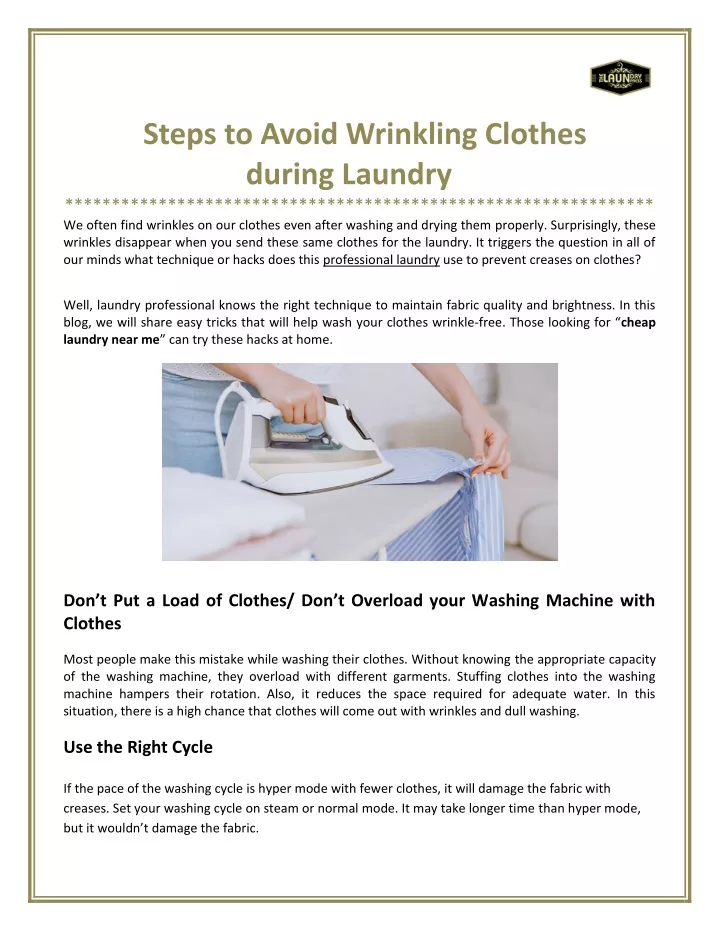 steps to avoid wrinkling clothes during laundry