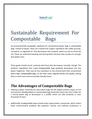 Sustainable  Requirement  For Compostable  Bags