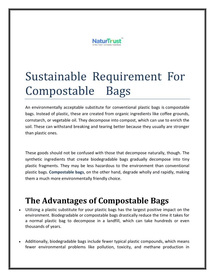 sustainable requirement for compostable bags