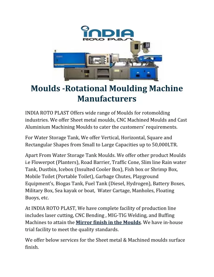 moulds rotational moulding machine manufacturers
