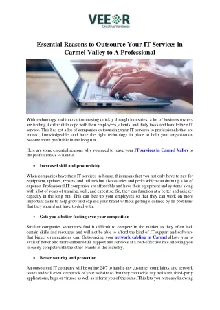 Essential Reasons to Outsource Your IT Services in Carmel Valley to A Professional