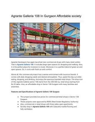 Agrante Galleria 108 In Gurgaon Affordable society