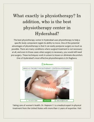 What exactly is physiotherapy? who is the best physiotherapy center in Hyderabad