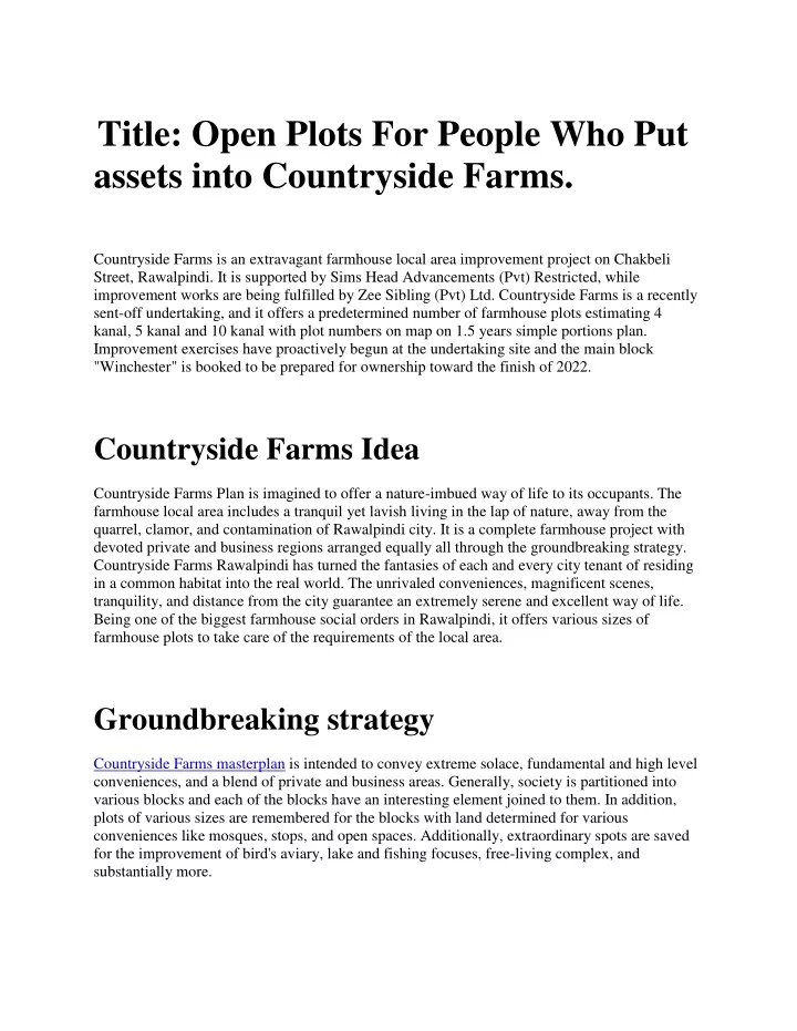 title open plots for people who put assets into