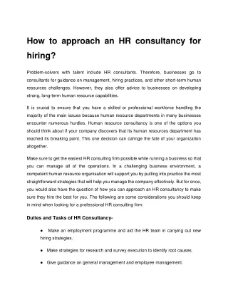 How to approach an HR consultancy for hiring ( Article )
