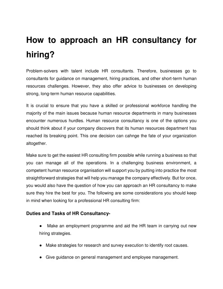 how to approach an hr consultancy for