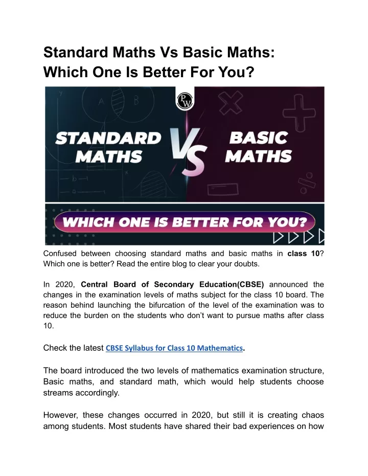 standard maths vs basic maths which one is better