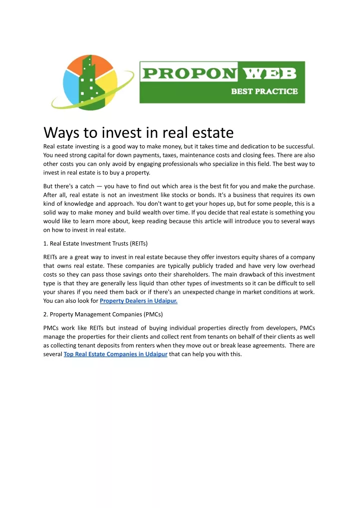 ways to invest in real estate real estate