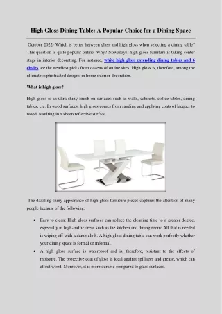 High Gloss Dining Table A Popular Choice for a Dining Space
