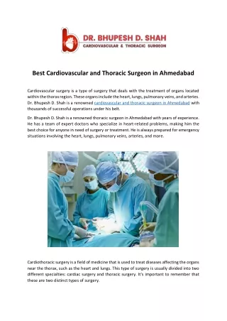 Cardiovascular and Thoracic Surgeon in Ahmedabad